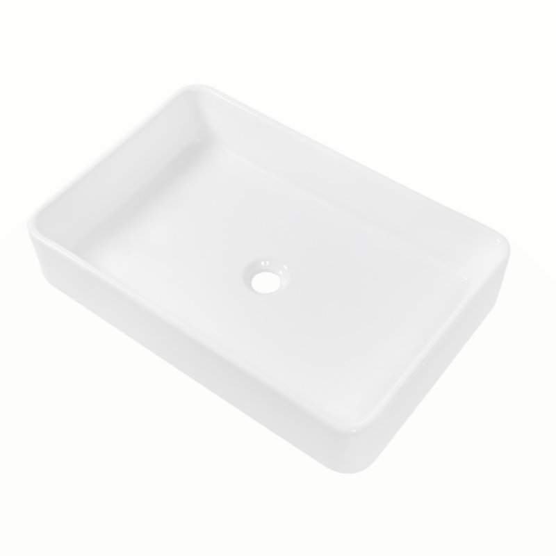 24"X16" White Ceramic Rectangular Vessel Bathroom Sink
