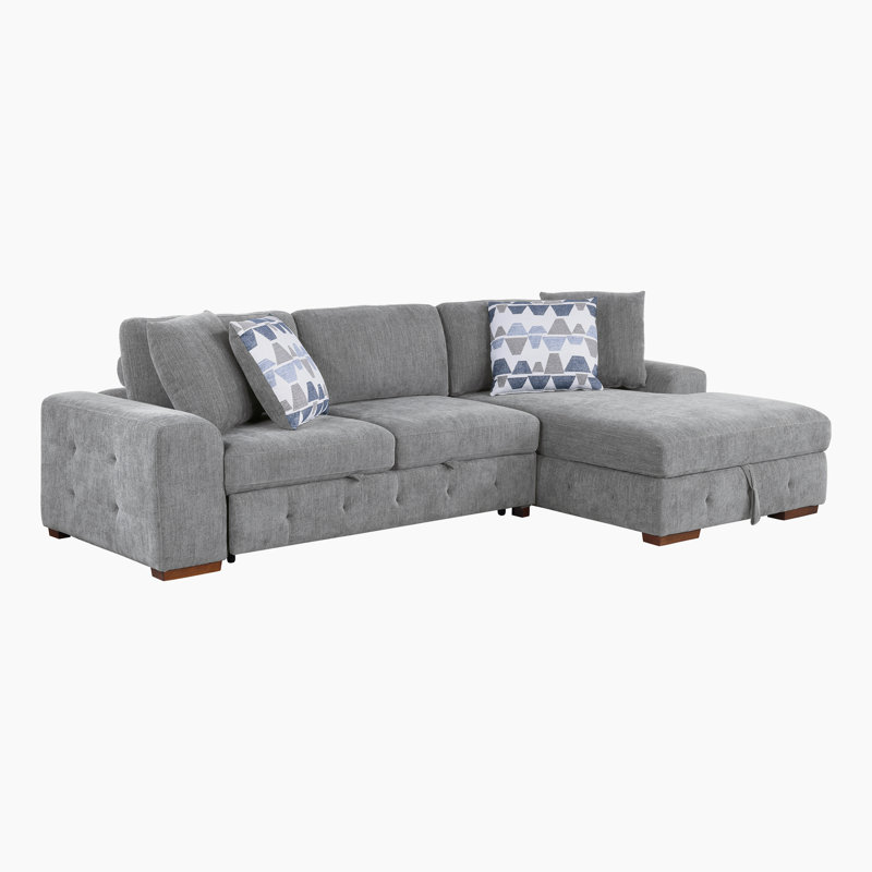 Odesser 115" W 2-Piece Chenille Sleeper Sectional, Right Hand Facing, Gray Chenille