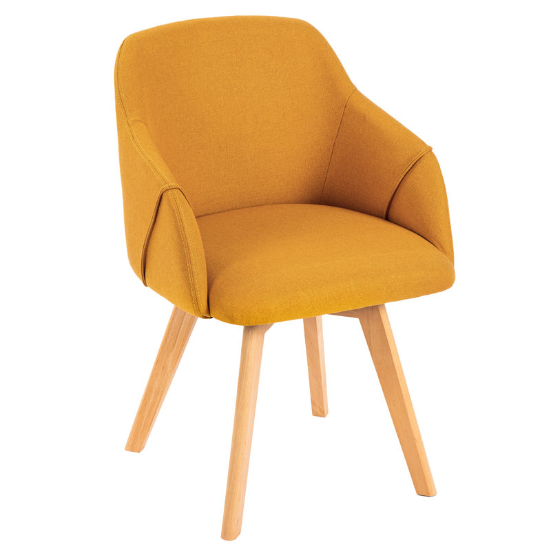 Yellow Linen Upholstered Swivel Dining Chairs with Beech Wood Legs, Set of 2