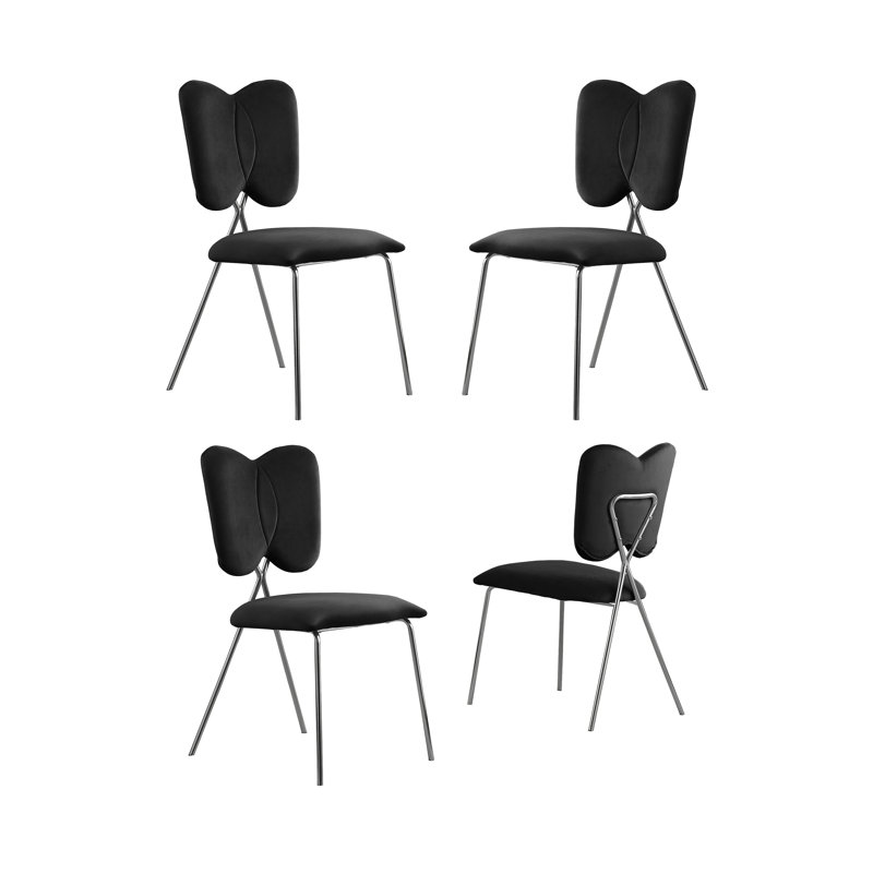 Velvet Wing Back Side Chairs, Silver, Black