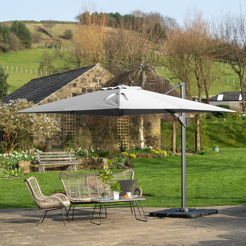 Batson 350cm X 260cm Rectangular Cantilever Parasol, Black, Light Grey