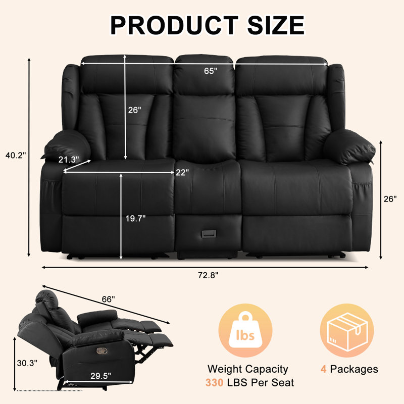 Loveseat Recliner Sofa, RV Recliner Couch, Manual Reclining Loveseat With Console For Living Room, Home Theater Seating With AC/USB C/USB And Drawer