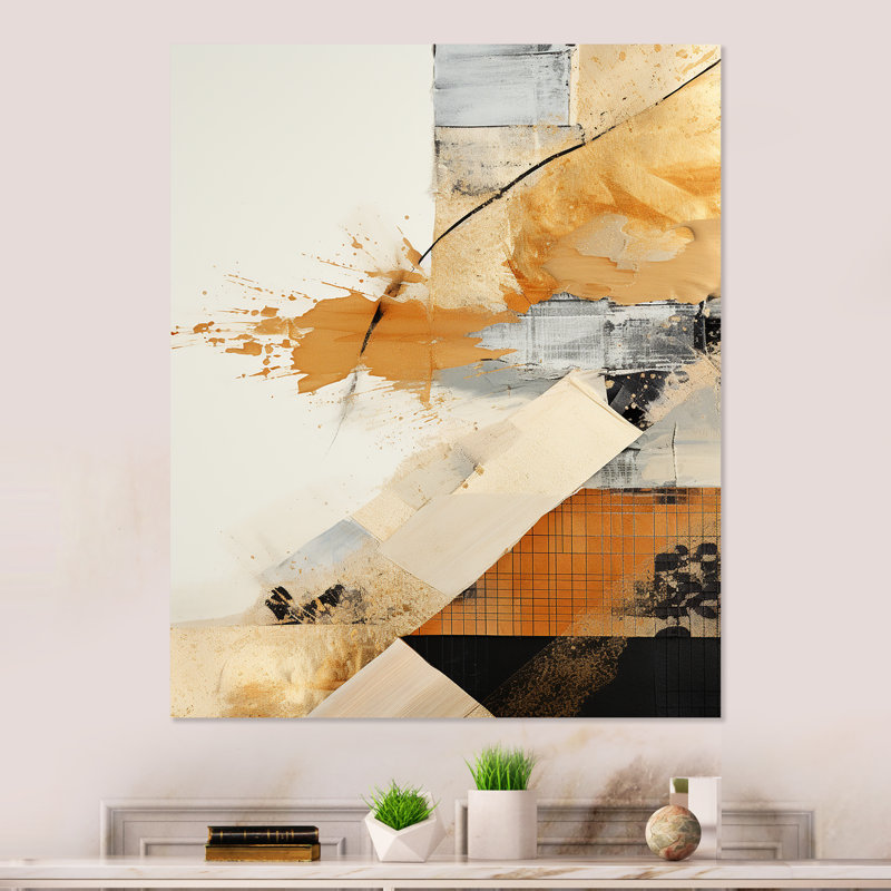 «Gray and Gold Sunset Collage III», art mural abstrait en métal, H 32 po x l 24 po x P 1 po