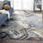 Abstract Machine Woven Polypropylene Marble Area Rug in Blue-87093340