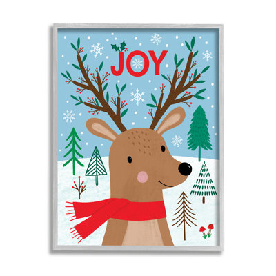 «Red Holly Reindeer Winter Forest Joy Typographie» par Nina Seven - impression sur toile
