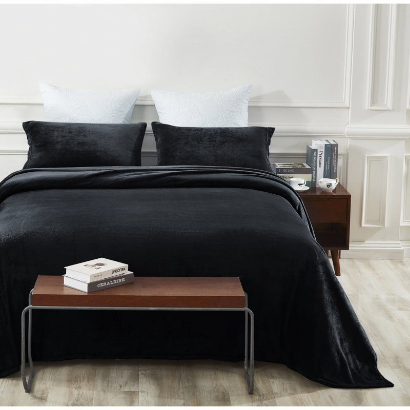 Fleece / Microfiber Machine Woven Sheet Set, Cal.King Sheet Set + Fitted Sheet + 2 Pillowcases, Black