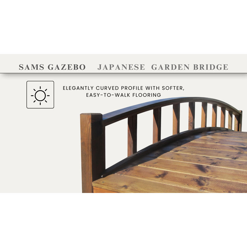 Pont de jardin artisanal en bois japonais, H 21 po x l 96 po x P 37 po