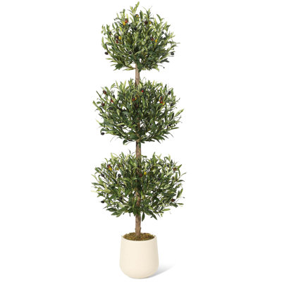 5pi plante topiaire artificielle en pot blanc avec faux fruits dessus