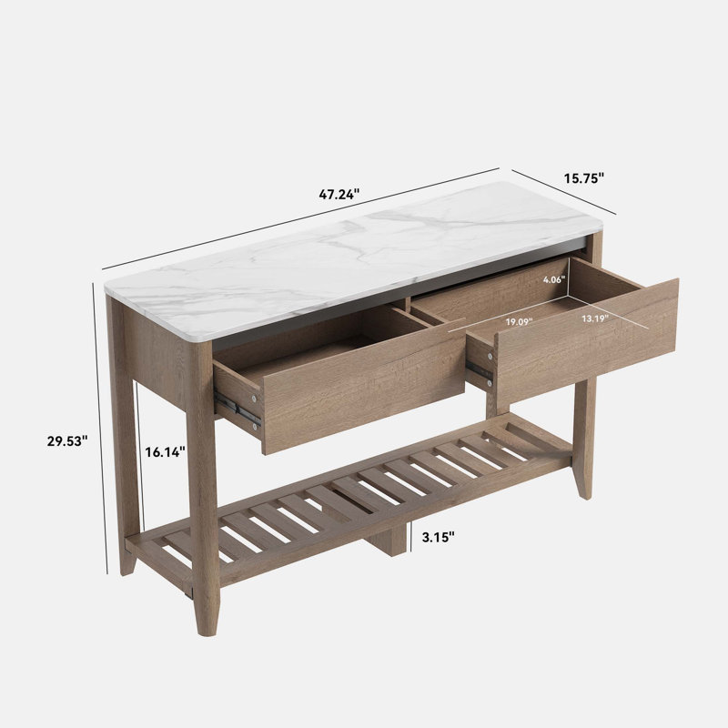 Console Table,Hallway table,Hoyer table with Double Drawers , White Marble