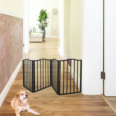 Freestanding Dark Brown Pet Gate - Folding For Doorways Maintains A Neat And Orderly Home Freestanding, Foldable House Offers Stylish Solution Owners