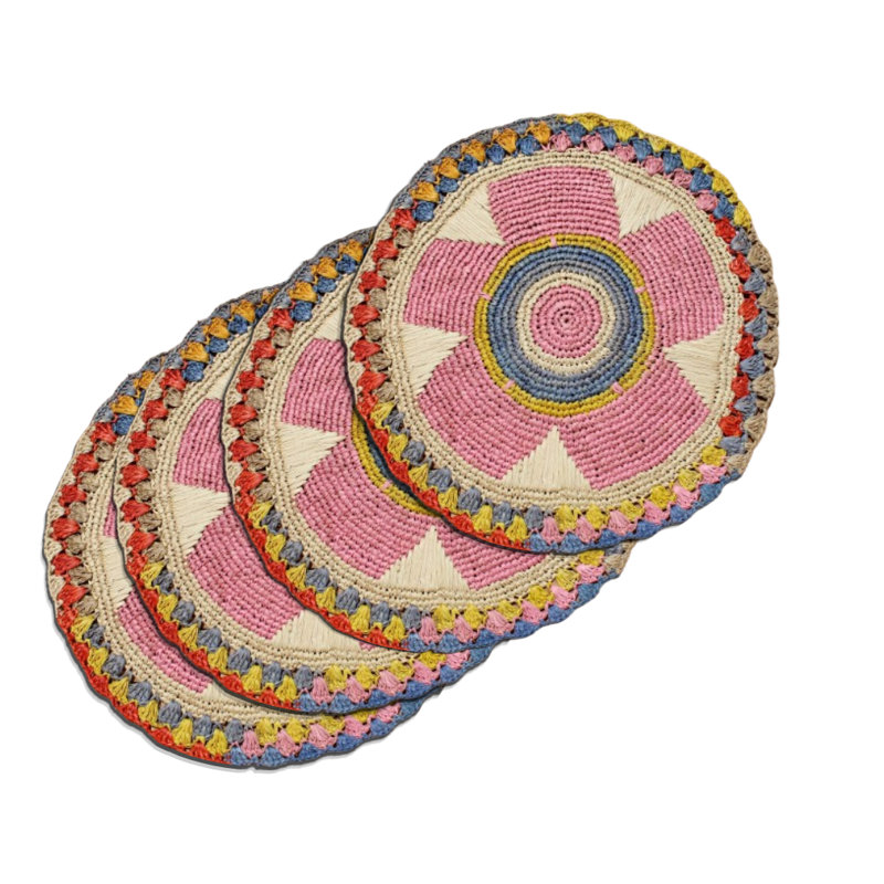 Napperon Daisy en raphia, napperons tissés naturels multicolores Boho, napperons de table