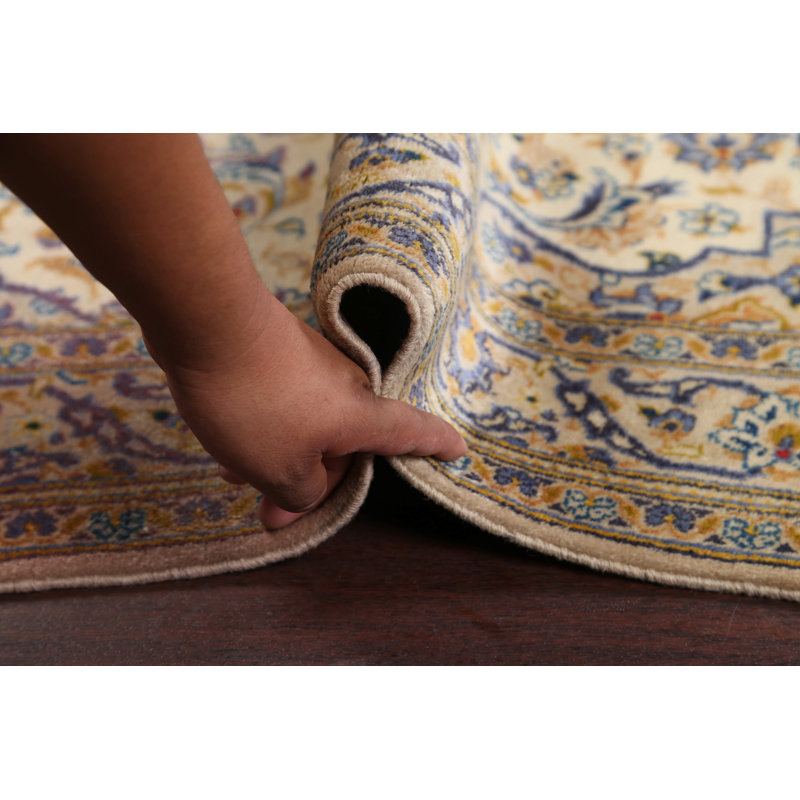 Tapis décoratif en laine noué à la main de conception unique 3 pi 4 po x 5 pi 1 po Ivoire/mauve