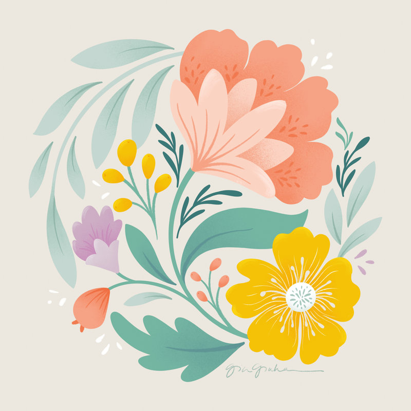Étude florale I, H 12 po x l 12 po