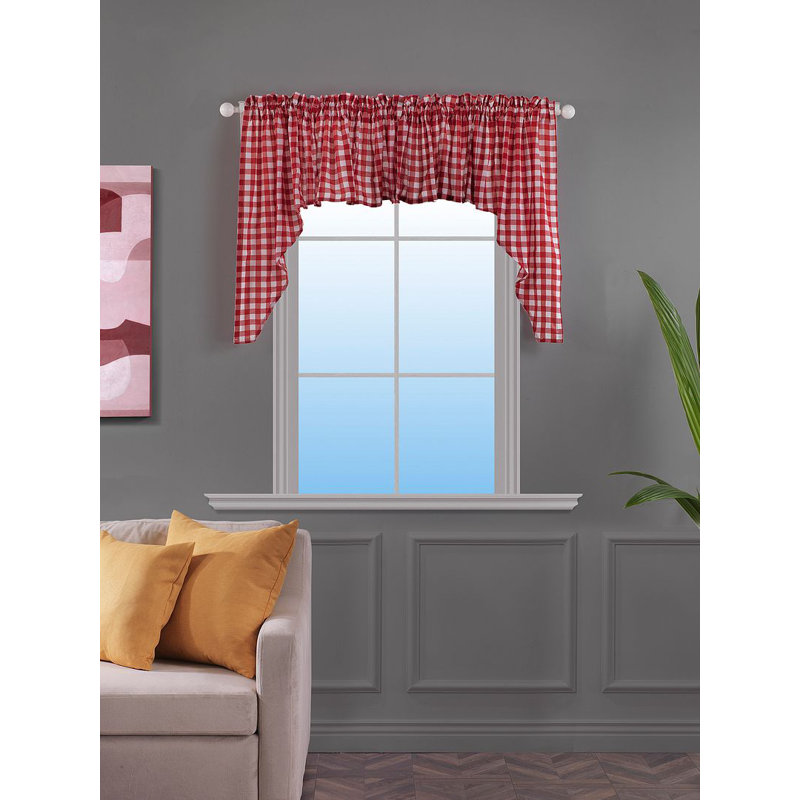 Gingham Pointed Cafe Curtain, Red/White