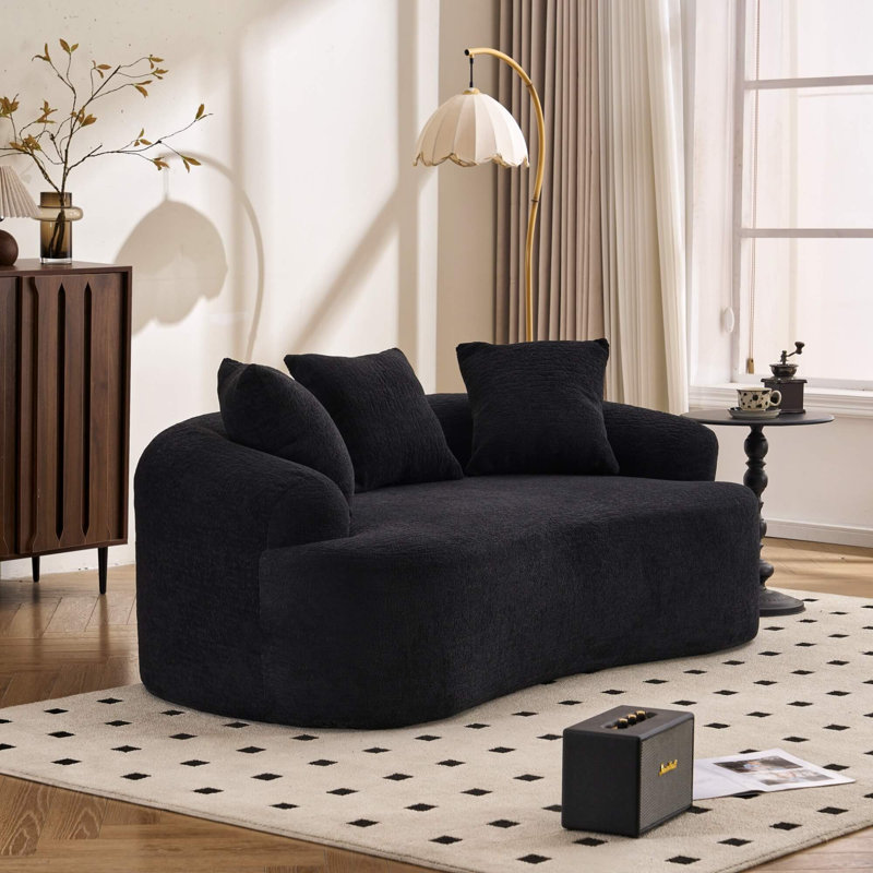 Causeuse incurvée 65 po en 65 po - sans assemblage avec mousse à compression 30D, Noir