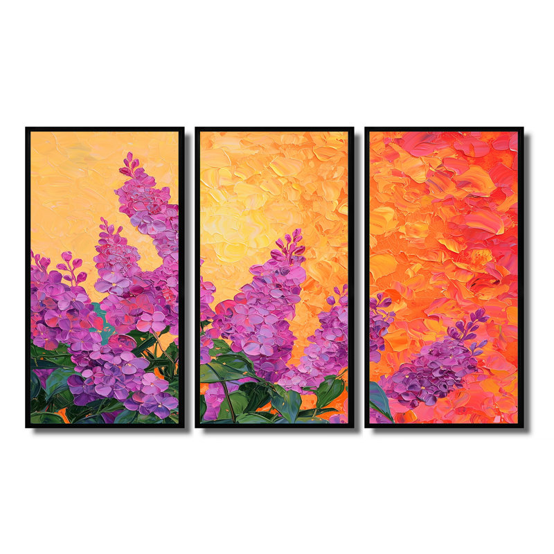 Coucher de soleil lilas mauve dans les jardins botaniques VII - ensemble de reproductions d'art lilas, H 28 po x l 36 po