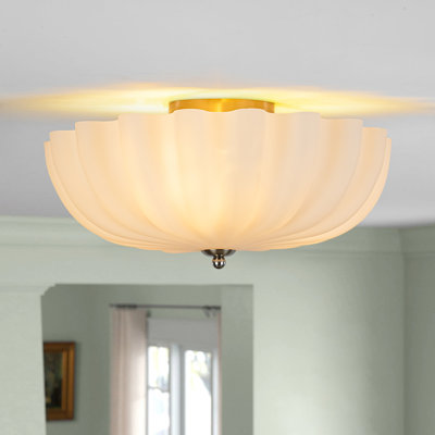 3-Light Matte White Pleated Glass Semi-Flush Mount