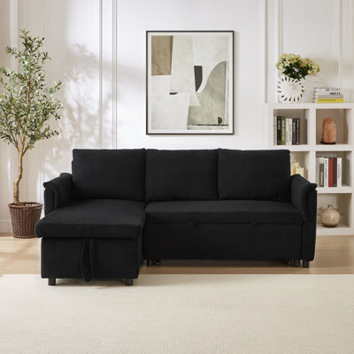 Loveseat Sofa with Chaise Lounge L-Shaped Modular Convertible Sofa with Storage Chaise, Corduroy Tufted Upholstered Sleeper Sectional Sofa,Pull Out Sleep Couch Bed and Reclining Backrest