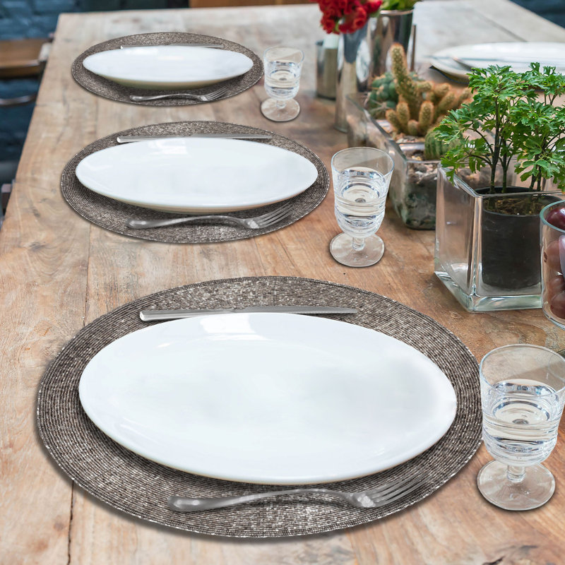 Silver Glass Beaded Round Placemats, Set of 4