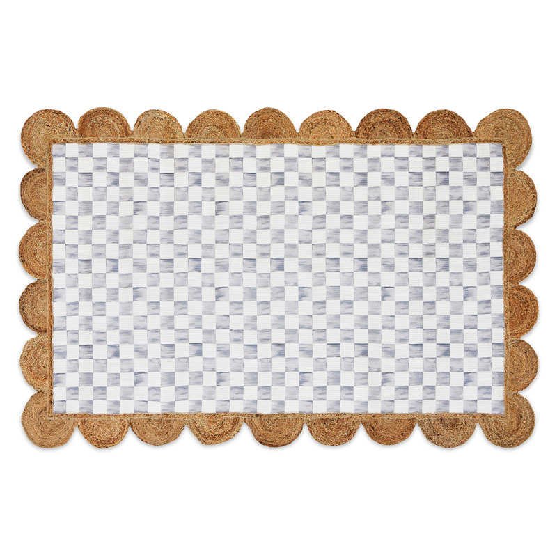 Grey Check With Jute Scallops Rug, Rectangle 5' x 7'10.5"