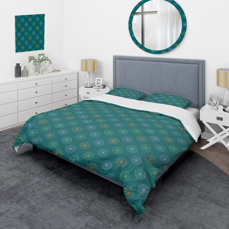 Green and Blue Abstract Dot - Ensemble de housse de couette abstraite - Microfibre de polyester