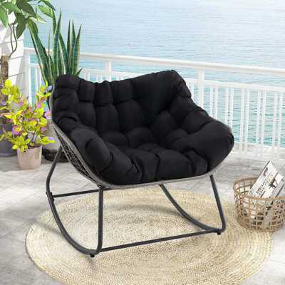 Outdoor Rocking Chair Oversized Patio Pe Wicker Egg Chair Rattan Lounge Chair by Bay Isle Home
