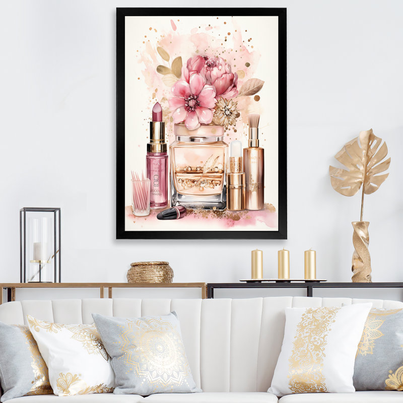 Beauté rose et dorée Boho Chic Beauty - reproduction sur toile, H 44 po x l 34 po x P 1,5 po, Cadre photo noir simple