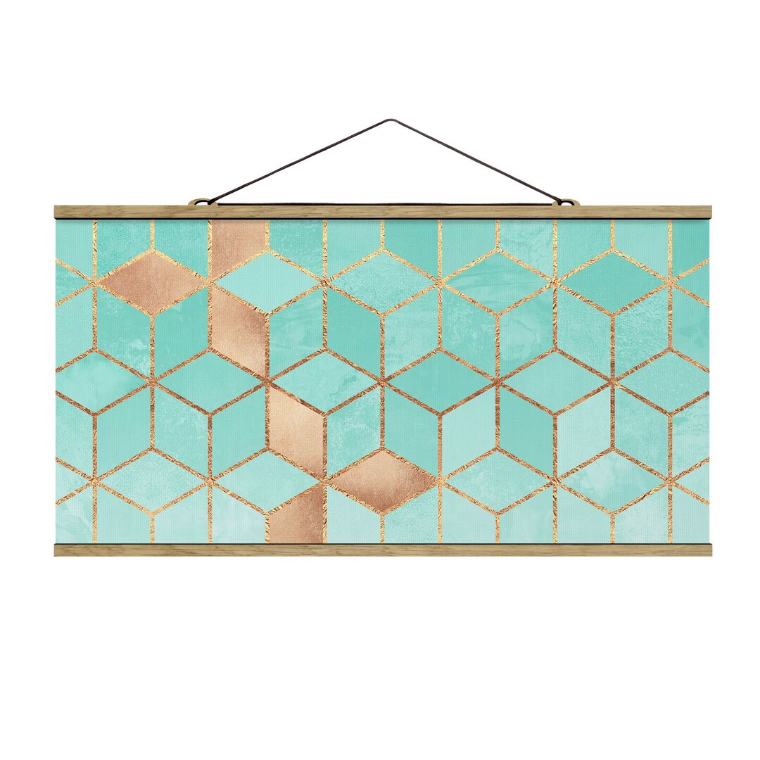 Grafikdruck Turquoise White Golden Geometry von Elisabeth Fredriksson