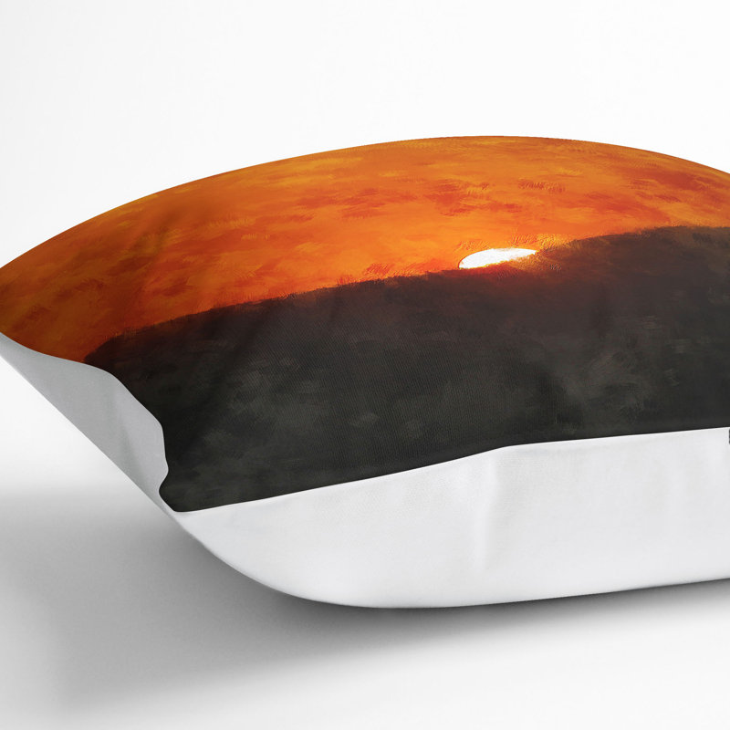 Sun Setting Behind the Mountains Painting Cushion with Filling, 55cm H x 55cm W x 20cm D, White