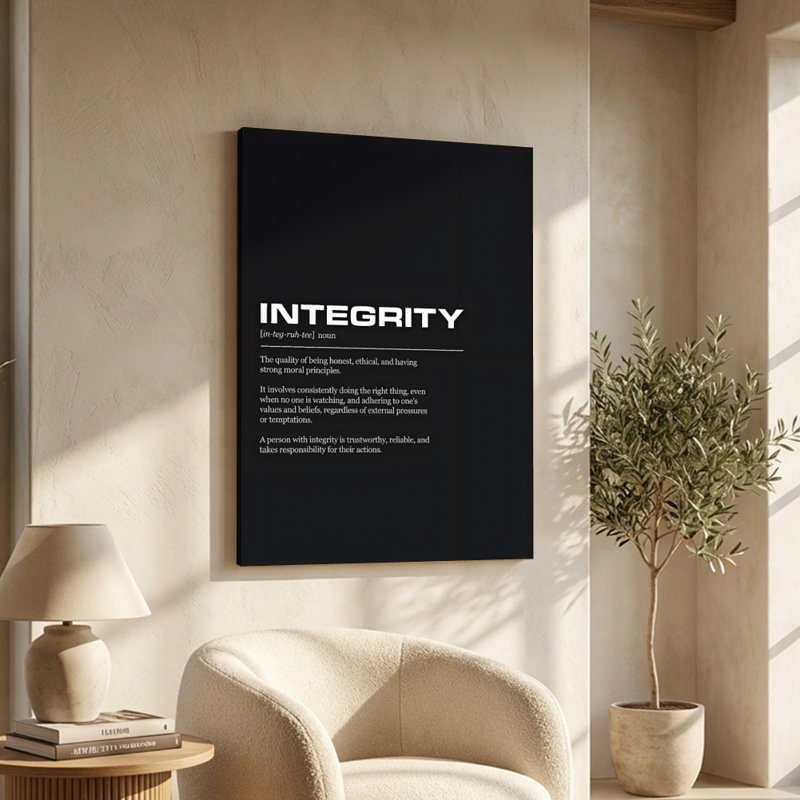 [Definition of Integrity] [Displayed as text on a black background Canvas Wall Art - White serif font]. Modern Painting - 1" Deep Gallery Wrapped - 24" x 36"