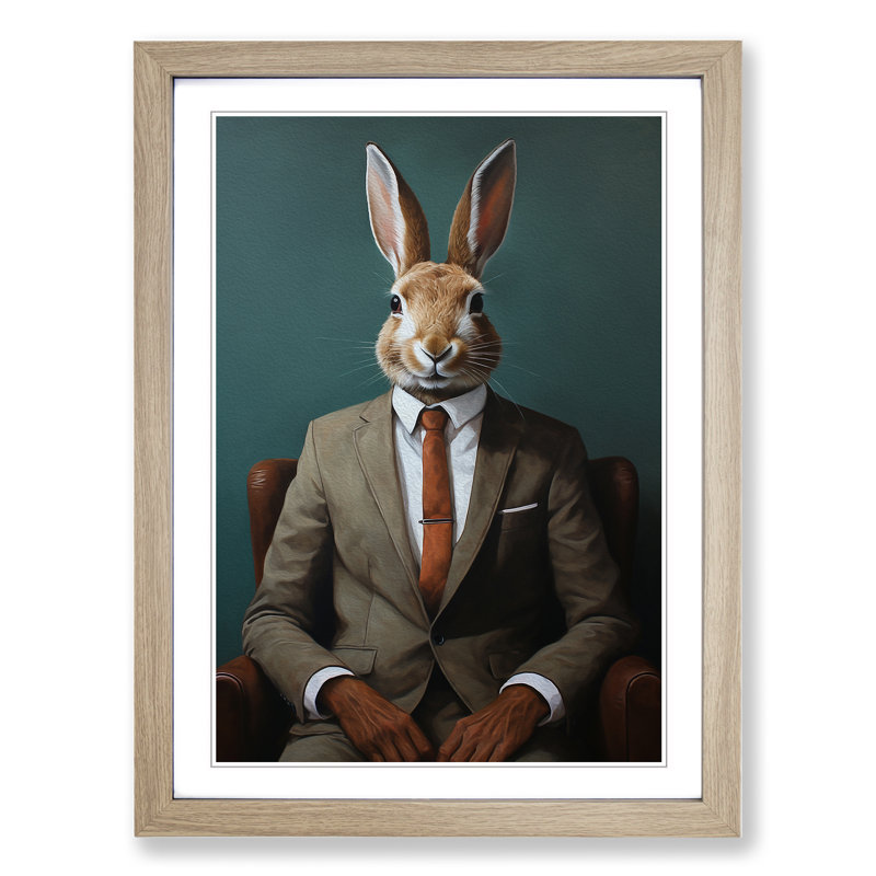Rabbit in a Suit Painting No.3 - Framed Print, Oak, 64cm H x 46cm W x 2cm D