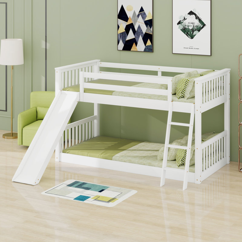 Structure de lit superposé en bois avec échelle, glissière convertible, support de lattes de bois