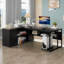 Bureau de direction en L 71 "avec armoire de rangement - poste de travail industriel avec support d'imprimante et support pour unité centrale, bureau d'ordinateur pour bureau personnel-1265783591