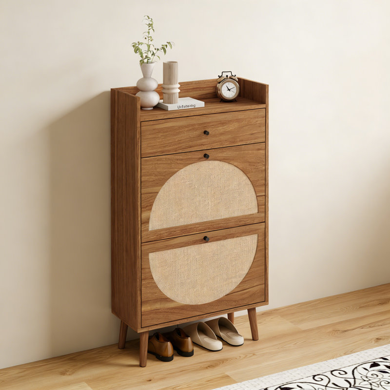 Rattan Shoe Rack, Walnut