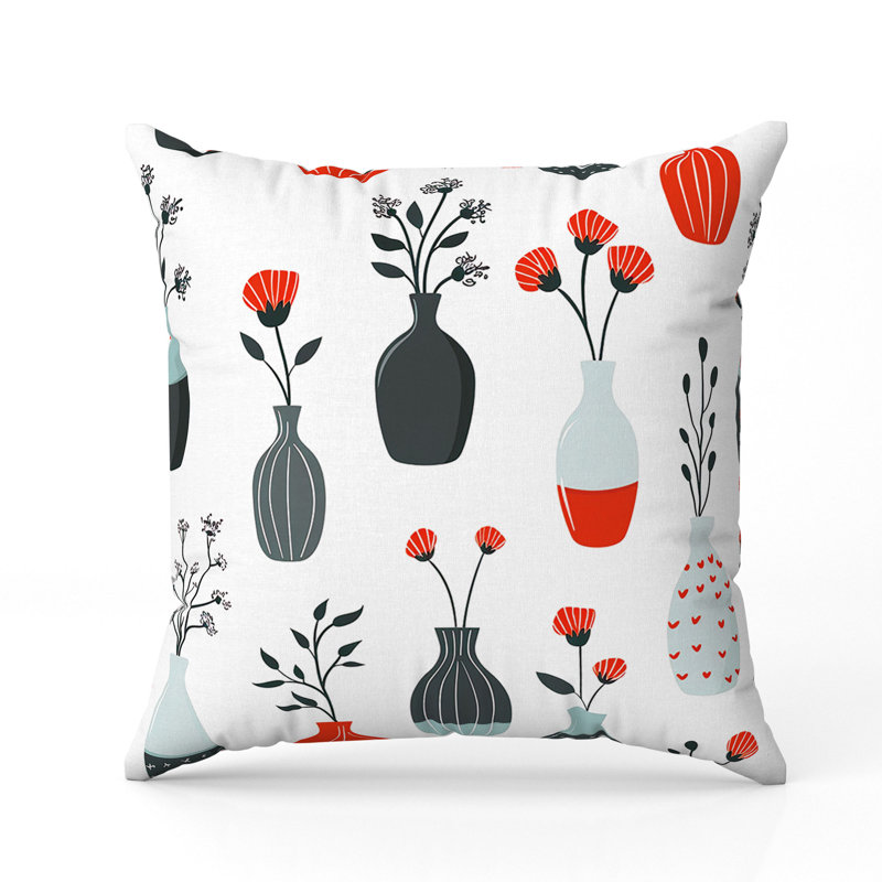 Coussin Vase of Dreams, H 16 po x l 16 po, Blanc/rouge