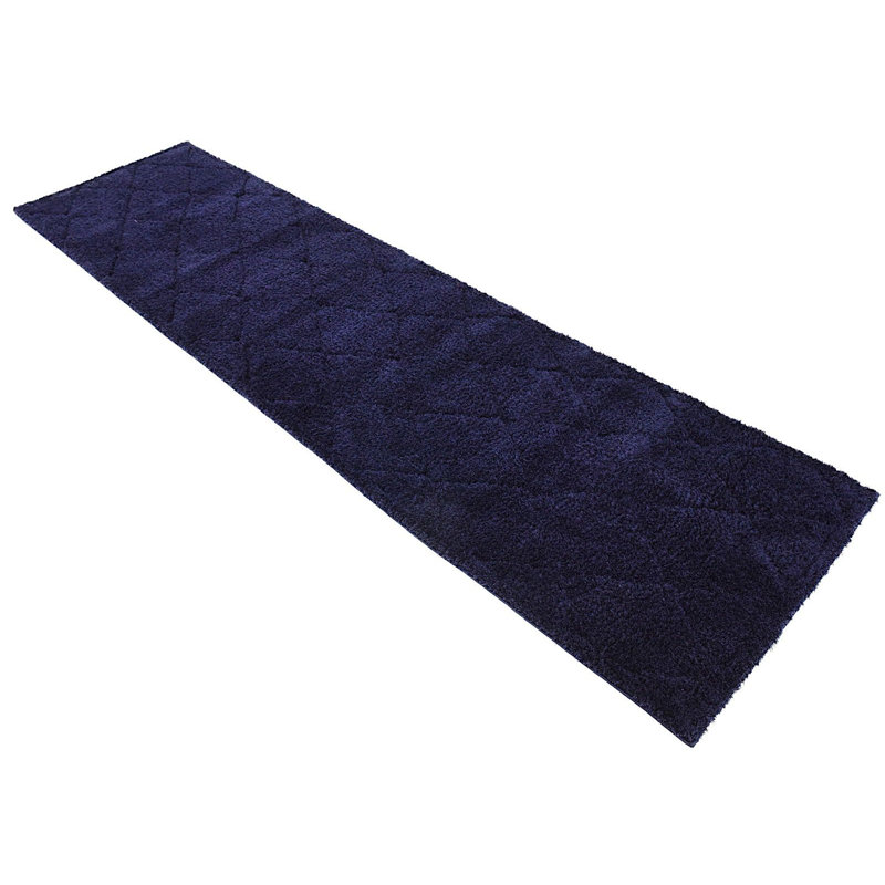 Tapis bleu marine à poils longs Cand, Tapis de couloir 2 pi 7 po x 10 pi