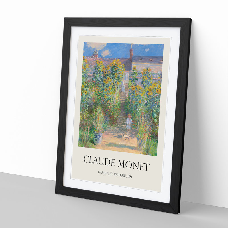 Garden At Vetheuil by Claude Monet - Single Picture Frame Print, Black Framed, 48cm H x 36cm W x 2cm D