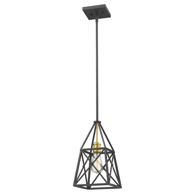 Luminaire suspendu géométrique 1 lumières simple Tolya, Noir mat, Laiton vieilli