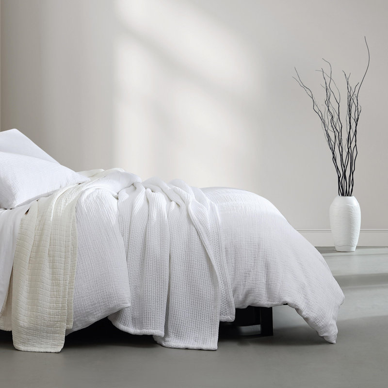 Calvin Klein Essential Garment Washed Solid Reversible Cotton Coverlet, Off White, King Coverlet