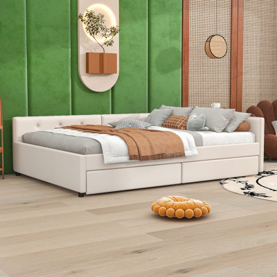 Upholstered Platform Bed with USB and 2 Drawers