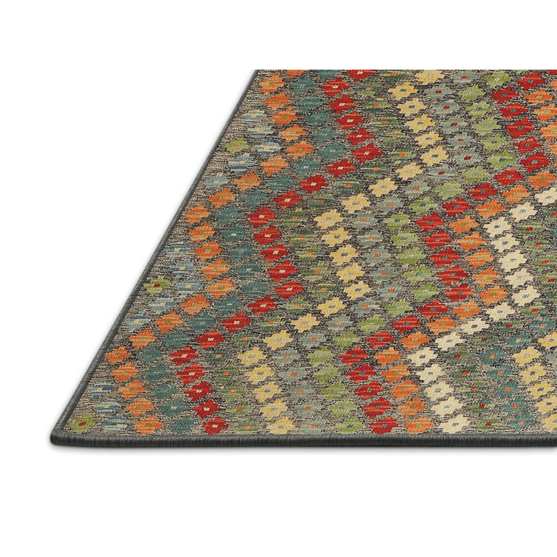 Tapis vert marine / orange Delle, Rectangle 5 pi x 7 pi