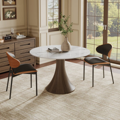 2-Person Dining Table Set With 39''/43'' Round Table & 2 Leather Upholstered Side Dining Chairs