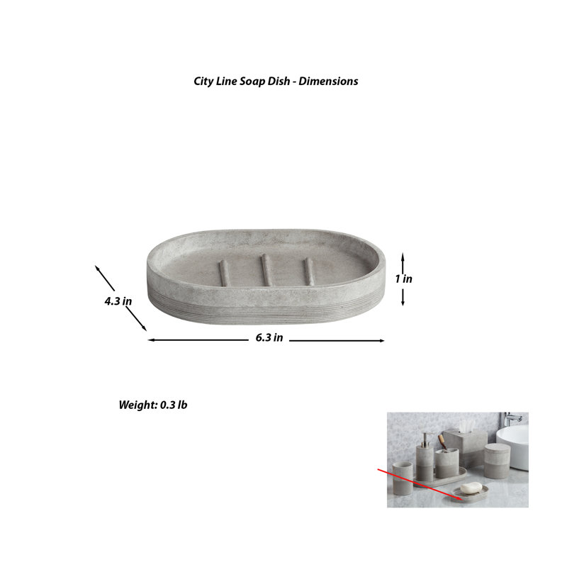 Gray Ribbed Oval Plastic Soap Dish