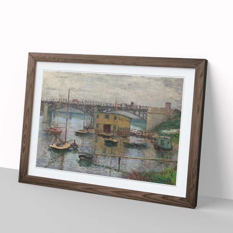 Bridge at Argenteuil by Claude Monet - Picture Frame Painting, 36cm H x 48cm W x 2cm D, Walnut
