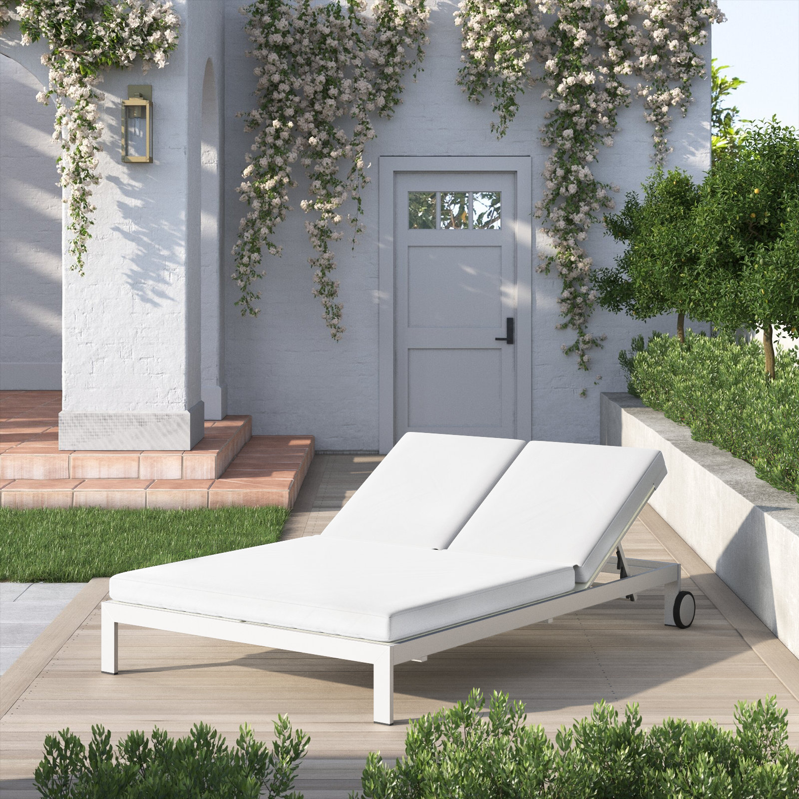 Isabella 53'' Outdoor Metal Double Chaise, White