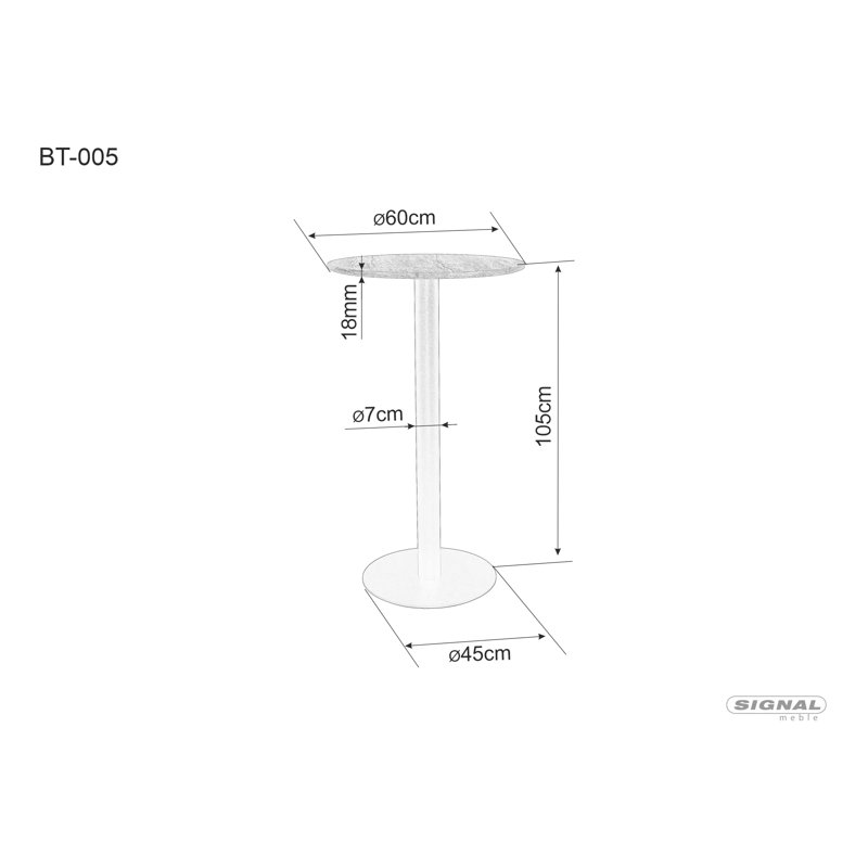 Errill Round Metal Base Dining Table, 105cmH x 60cmL x 60cmW, Oak