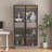Cabinets 60.6" Modern Freestanding Display Cabinet with LED Lighting, 2 Storage Drawers, Adjustable Glass Shelves, Slate Gray | Hallways | MDF