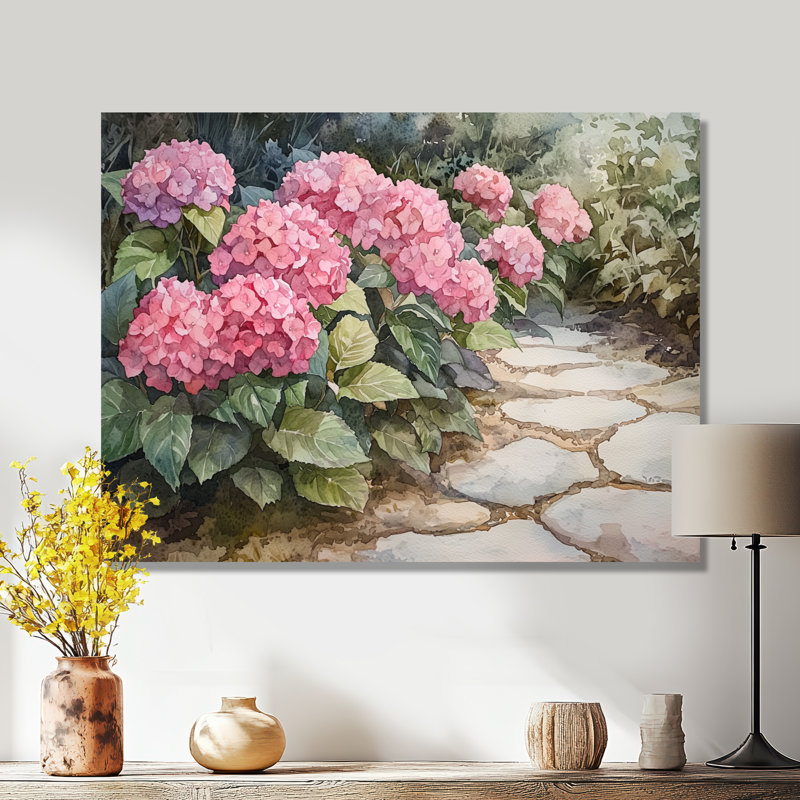 Hydrangeas In Monochrome Garden Path I - Hydrangea Framed Prints, 30" H x 40" W, Wrapped Canvas, Does Not Apply