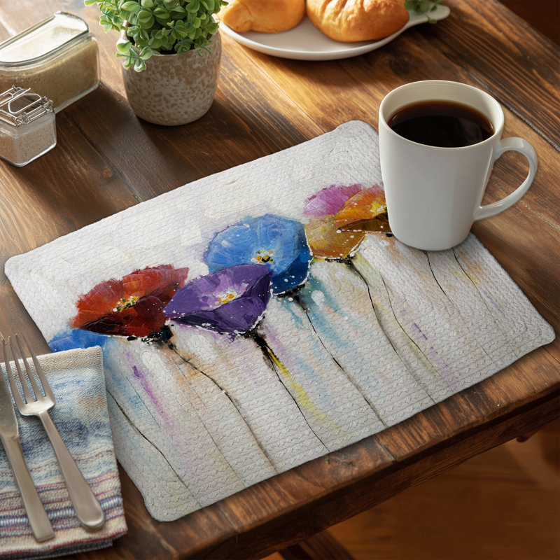 Colorful Flowers Braided Polyester Placemats - Set of 4