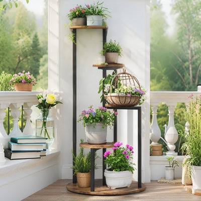 5-Tier Corner Plant Stand for Indoor Potted Plants, Wood Flower Shelf with Metal Frame